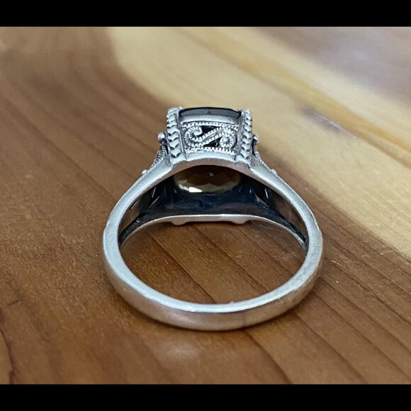 Vintage Sterling Silver Cushion Cut Smoky Quartz Ring 8 - Picture 4 of 8